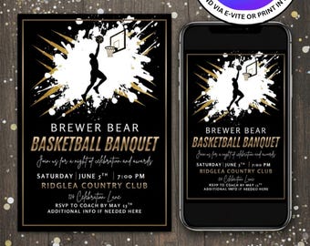 Modello di invito per la serata di premiazione del banchetto di basket. Download digitale immediato, modificabile facilmente in Canva GRATUITAMENTE.