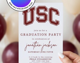 University of Southern California Graduation Party or Ceremony Invitation. Instant Download, Editable. Print 5x7 or Send Digital Invite