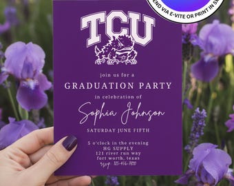 TCU Horned Frog College Graduation Invitation Template. (Instant Digital Download, Edit Easily in Canva for FREE).