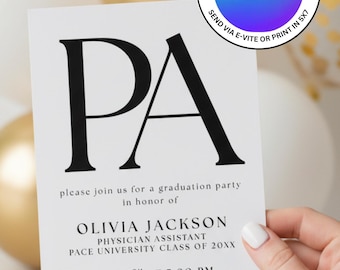 Physician Assistant PA School Graduation Party Invitation Template. Instant Download, Easily Editable. Print 5x7 or Send Digital Invitation.