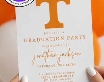 University of Tennessee Graduation Party Invitation Template. Instant Download, Easily Editable. Print 5x7 or Send Digital Invitation.