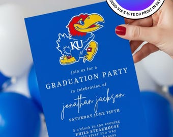 University of Kansas Graduation Party Invitation Template. Instant Download, Easily Editable. Print 5x7 or Send Digital Invitation.