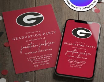 University of Georgia Graduation Party Invitation Template. Instant Download, Easily Editable. Print 5x7 or Send Digital Invitation.