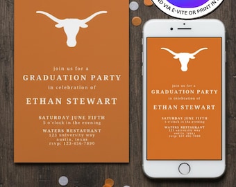 University of Texas Austin UT Graduation Party Invitation Template. Instant Digital Download, Edit Easily in Canva for FREE.