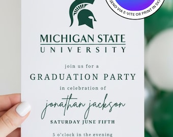 Michigan State University Graduation Party Invitation Template. Instant Download, Easily Editable. Print 5x7 or Send Digital Invitation