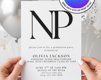 Nurse Practitioner NP Graduation Party Invitation Template. Instant Digital Download, Edit Easily in Canva for FREE.