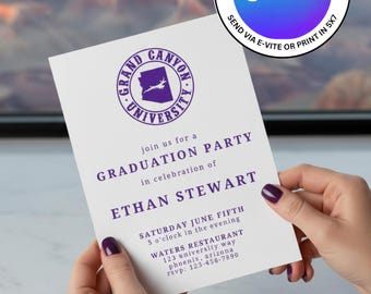Grand Canyon University Graduation Party Invitation. Edit Easily in Canva for FREE. Print 5x7 or Send Electronically.