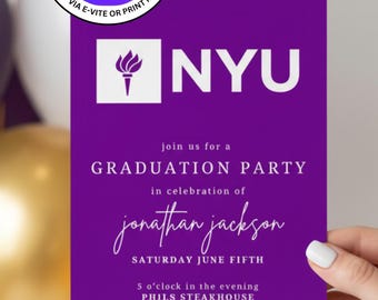 New York University NYU Graduation Party Invitation Template. Instant Download, Easily Editable. Print 5x7 or Send Digital Invitation.