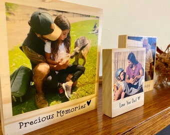 Plaque Photo Papa, Cadeau Photo Fête des Pères avec Message Personnalisé, Cadeau Personnalisé, Cadeau pour Papy, Cadeau d'Anniversaire pour Lui, Cadre Bois