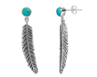 Feather & Stone Stud Earrings - Banjara, Studs, Turquoise Feather Earrings, Feather Studs, Stud Earrings, Dangle Studs, Boho Silver Earrings