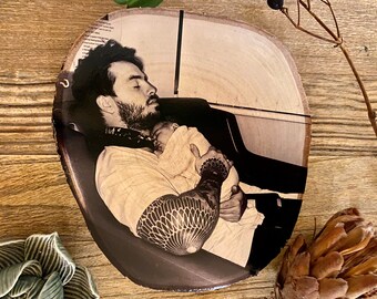 New Baby Gift, Black & White Portrait Wood Slice, Photo Block, Unique Gifts, Photo Print Birch Wood, Unique Gifts, For Him, New Dad Gift