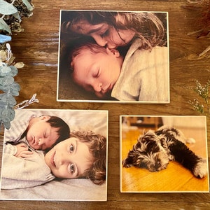 Personalised Photo Block, Custom Family Photo Gift, Wood Photo Plaque, Rustic Pine Print, Photo on Wood, Gift for Mum, New Baby Gift image 7