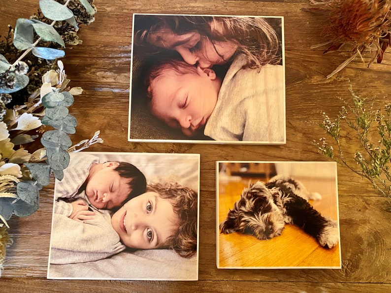 Personalised Photo Block, Custom Family Photo Gift, Wood Photo Plaque, Rustic Pine Print, Photo on Wood, Gift for Mum, New Baby Gift image 7