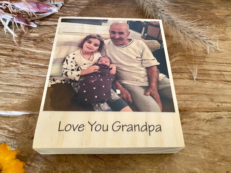 Wooden Photo Block with Custom Message, Personalised Photo Gift, Photo Block, Grandparents Personalised Photo Gift, Gift for Mum Typefont