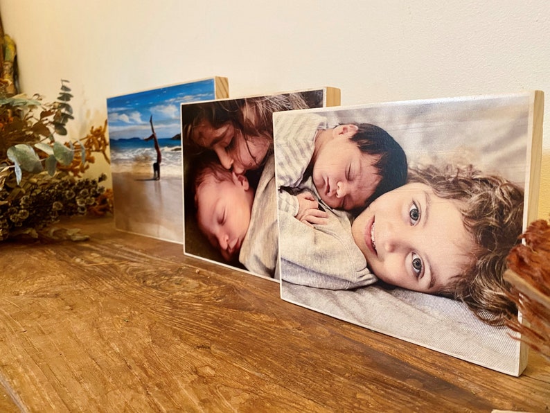 Personalised Photo Block, Custom Family Photo Gift, Wood Photo Plaque, Rustic Pine Print, Photo on Wood, Gift for Mum, New Baby Gift image 3
