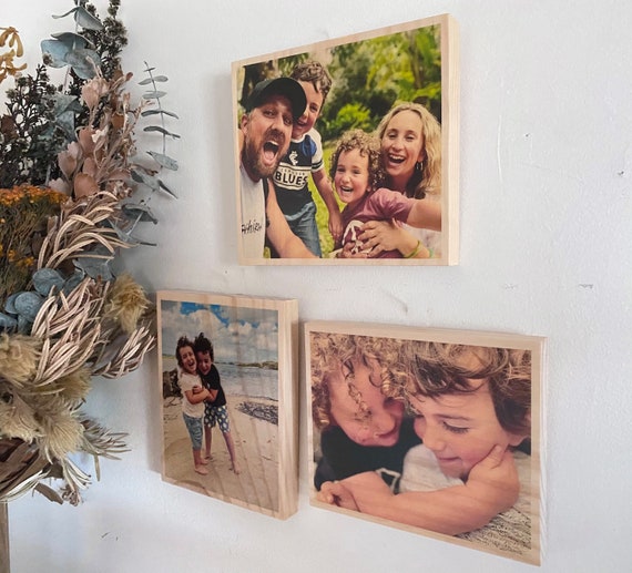 Personalised Photo Block, Custom Family Photo Gift, Wood Photo Plaque, Rustic Pine Print, Photo on Wood, Gift for Mum, New Baby Gift