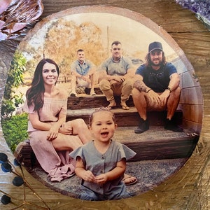 Family Portrait Photo Gift on Wood Slice, Custom Photo Plaque on Silver Birch, Unique Gift for Christmas and Fathers Day or Birthday Present
