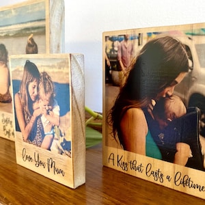 Gepersonaliseerde houten fotoblok | Aangepaste berichtfoto op hout | Rustiek houten aandenken