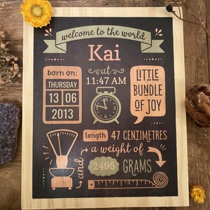 Custom Birth Stats Board - Birth announcement, wooden baby keepsake, birth sign wall decor, baby birth announcement nursery decor, baby girl