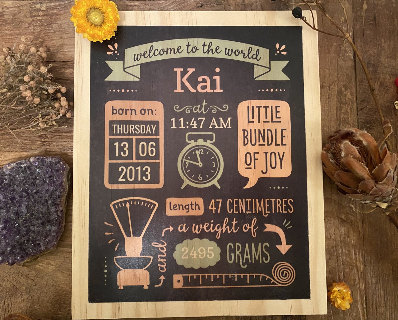 Custom Birth Stats Board - Birth Announcement, Wooden Baby Keepsake ...