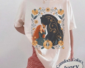 Vintage Comfort Colors Brave Merida Princess & Elinor Queen Bear Floral Shirt, Disney Brave Tee, Disney Merida Shirt, Disneyland Family Tee