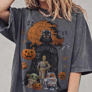 Retro Star Wars Halloween Shirt, Comfort Colors Death Star Pumpkin Tee, Darth Vader R2D2 C3PO Shirt, Galaxy’s Edge Halloween Shirt