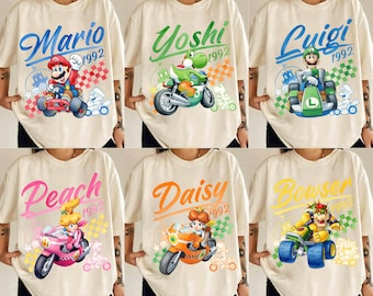 Retro Comfort Farben Super Mario Kart Shirt, Mario Bros Family Passendes T-Shirt, Nintendo Geburtstag Shirt, Super Mario Grafikgeschenk