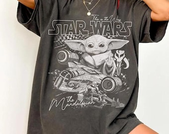 Retro Comfort Colors Space Bounty Hunter Tee – Cute Alien Baby & Warrior Helmet, Vintage Sci-Fi Adventure, Galactic Hero Gift