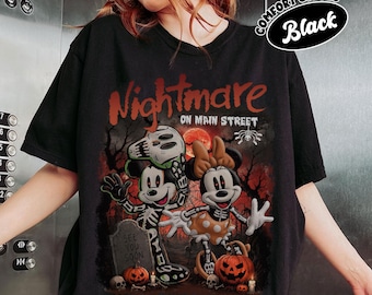 Retro Nightmare on Main Street-skjorta, retro Mickey Minnie Halloween-skräcktröja, läskiga Disney-kläder, klassisk filminspirerad present