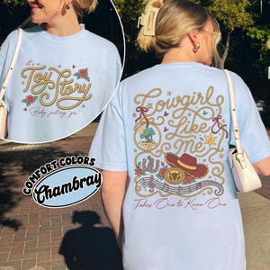 Camiseta retro de Jessie de Toy Story, colores cómodos a doble cara, camiseta estilo vaquera, camiseta vintage con estampado western, regalo para fans de Disney con estampado frontal y trasero. imagen 3