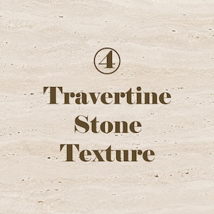 May include: A light beige travertine stone texture with natural porous patterns and horizontal veining. Centered in the image is a dark brown circle containing the number 4, followed by the dark brown text Travertine Stone Texture.