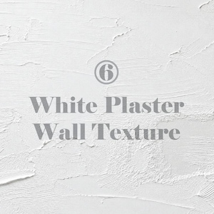 May include: A white plaster wall texture with a rough, uneven surface featuring visible brush strokes and ridges. The image includes the number 6 inside a circle and the text White Plaster Wall Texture centered in a grey font on the white background.