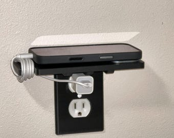 Wall Outlet Shelf with Cable Tidy | Phone Charging Holder, No Drilling