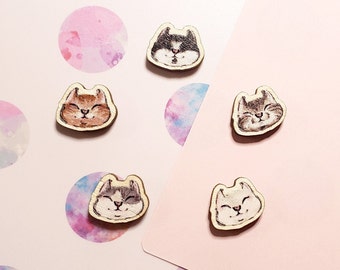 Tiny Cats Watercolor Printed Wood Mini Pins