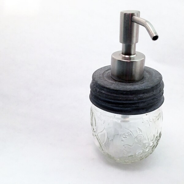 Clear Mason Jar Soap or Lotion Dispenser with Zinc Lid - Ball Half Pint Size - Nickel Slim Design Pump