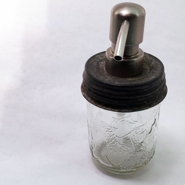 Clear Mason Jar Soap or Lotion Dispenser with Zinc Lid - Vintage Ball Half Pint Size - Nickel Bird Head Pump