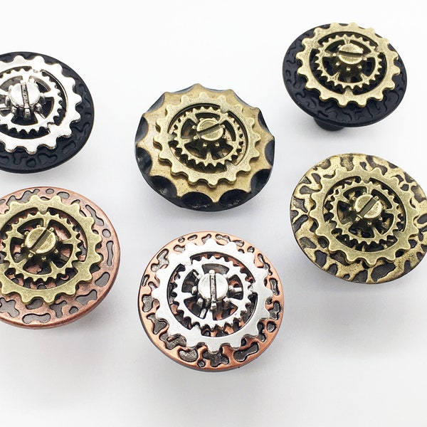 Steampunk Gear Cabinet Knobs- Antique Bronze or Polished Silver - Many Color Combinations - Price Per Knob