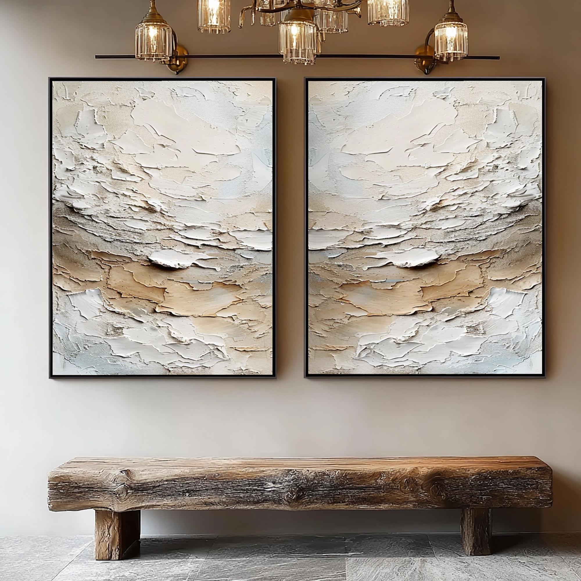 Set of 2 3D Textured Wabi Sabi Wall Art, Neutral Beige Abstract Oil ...