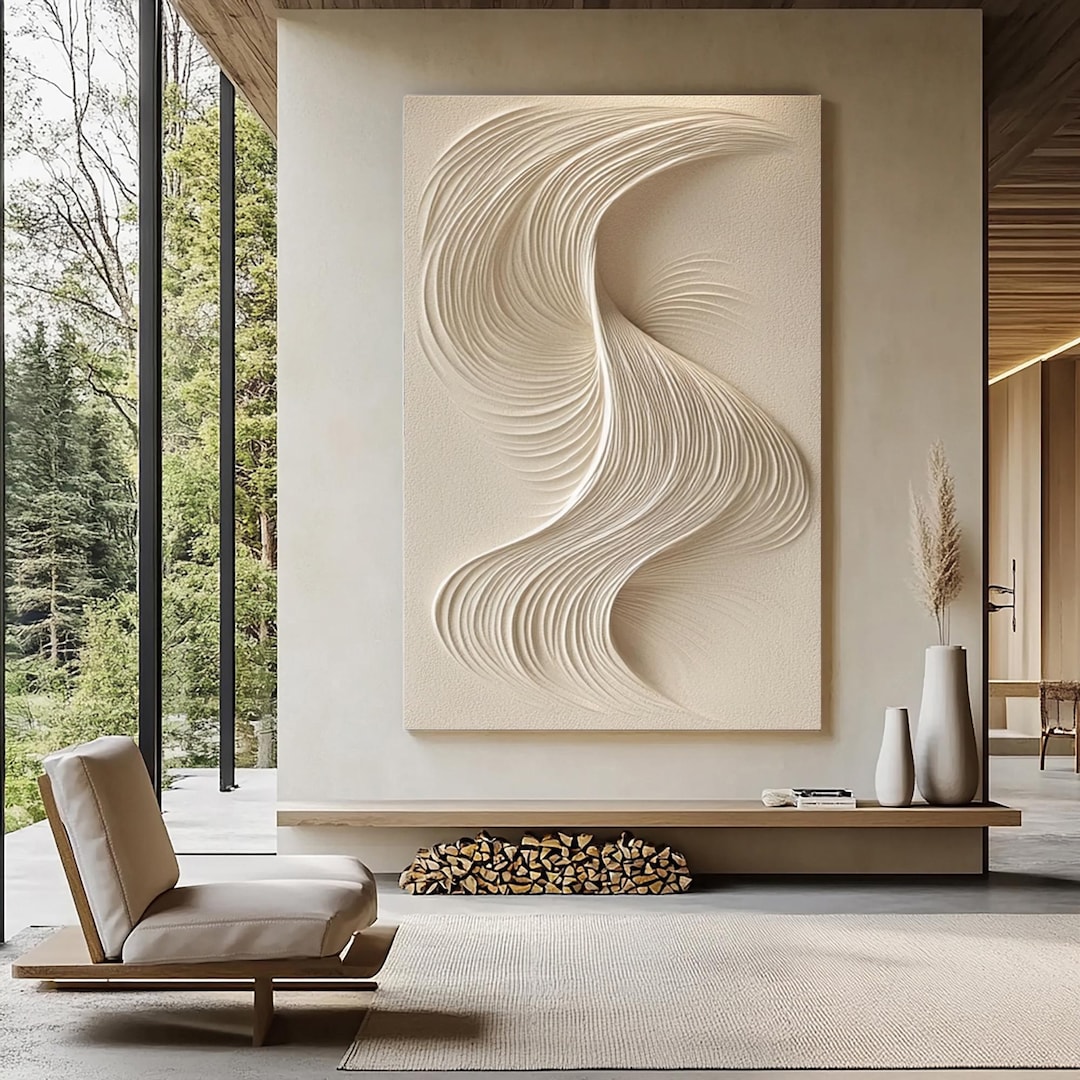 Neutral Textured Abstract Wall Art, 3D Beige Minimalist Painting ...