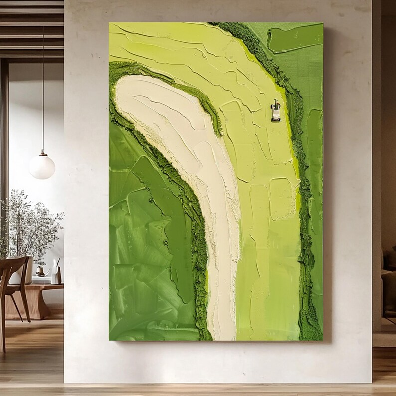 Golf Course Abstract Green Abstract Landscape Oil Painting, Textured Golf Course Wall Art ...