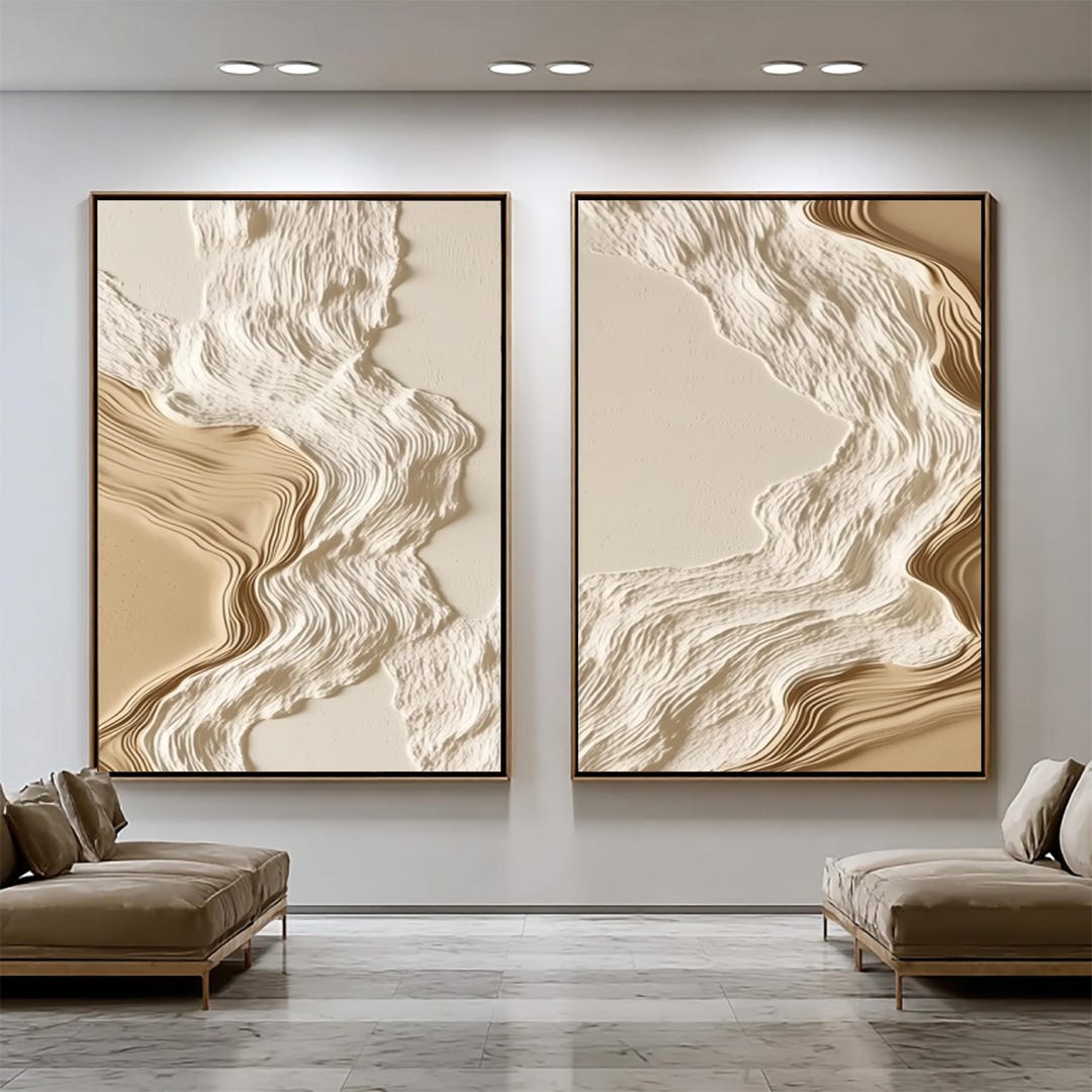 Neutral Textured Wall Art Set, Beige Cream Abstract Diptych, Large ...