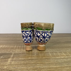 Vintage Hand-Painted Moroccan Tam-Tam Drums – Double Bongos, Tribal Folk Art Miniature