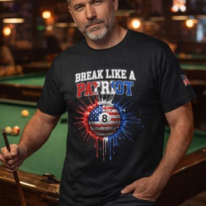 Patriotic 8 Ball T-Shirt – USA Flag Billiards Pool Player Tee