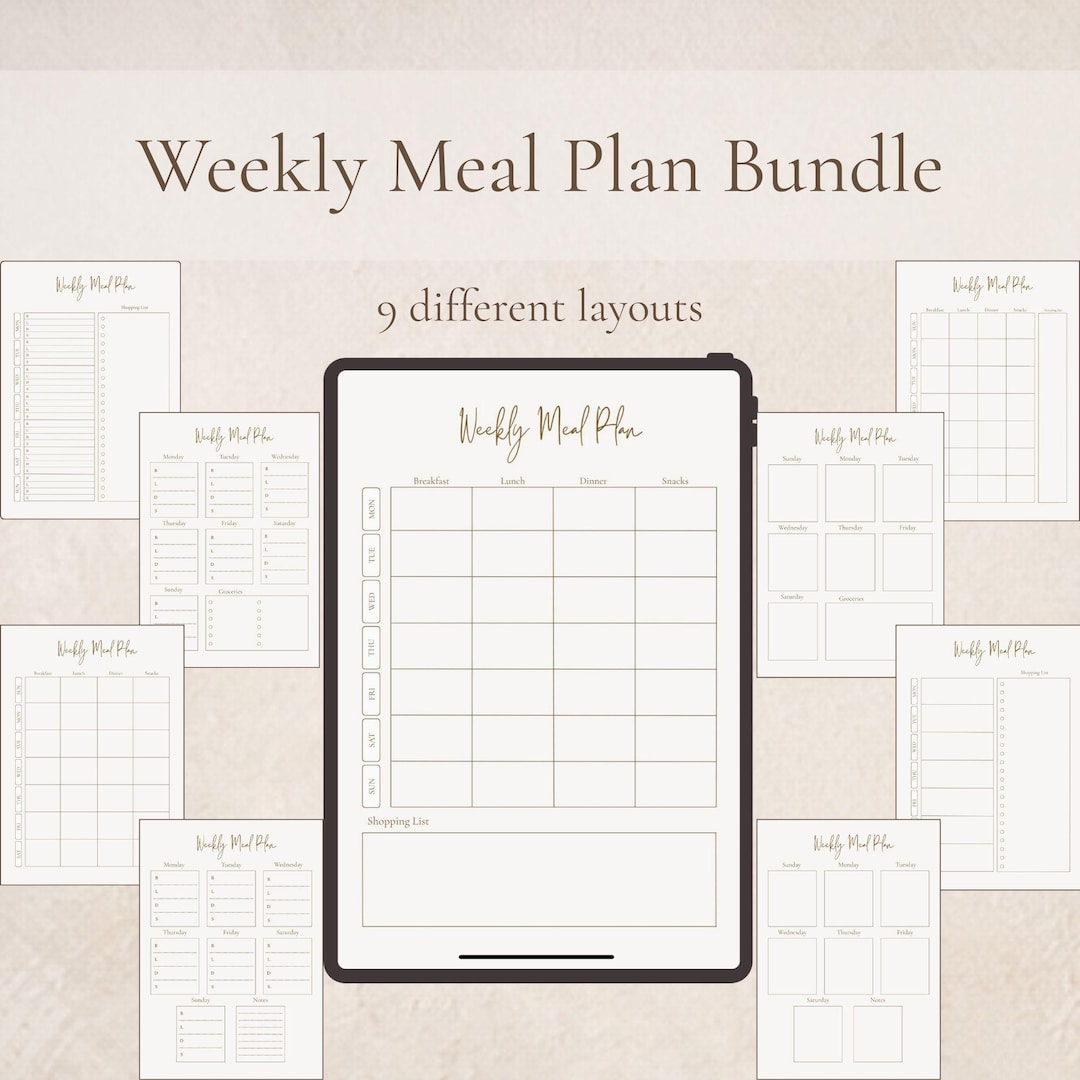 Weekly Meal Planner Bundle | Neutral Meal Plan Printable | Digital ...