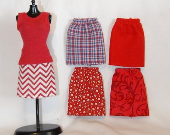 11.5" Fashion Doll Clothes / 1/6 Scale Doll Skirt / RED FABRICS / Pull-on Skirt / Pencil Skirt / Express Shipping Available at Checkout