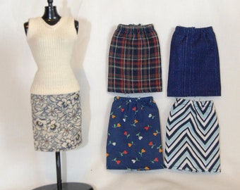 11.5" Fashion Doll Clothes / 1/6 Scale Doll Skirt / NAVY FABRICS / Pull-on Skirt / Pencil Skirt / Express Shipping Available at Checkout