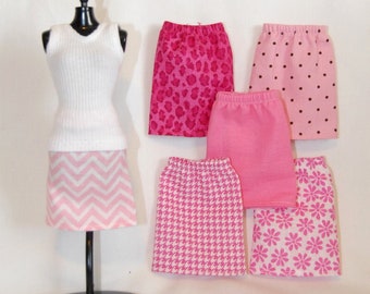 11.5" Fashion Doll Clothes / 1/6 Scale Doll Skirt / PINK FABRICS / Pull-on Skirt / Pencil Skirt / Express Shipping Available at Checkout