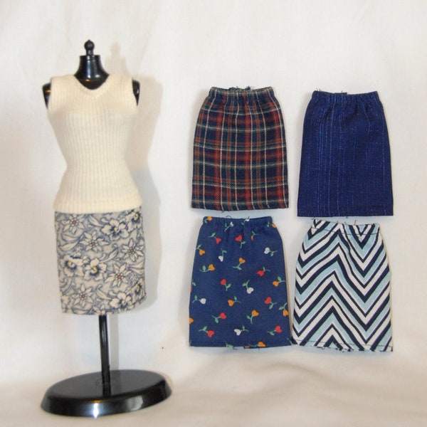11.5" Fashion Doll Clothes / 1/6 Scale Doll Skirt / NAVY FABRICS / Pull-on Skirt / Pencil Skirt / Express Shipping Available at Checkout