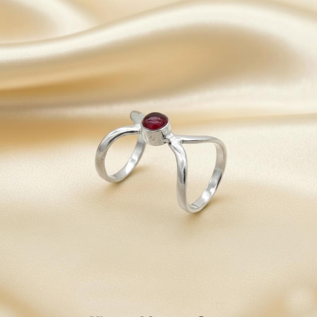 Silver Splint Ring With Red Garnet, Adjustable Arthritis Ring, Double ...
