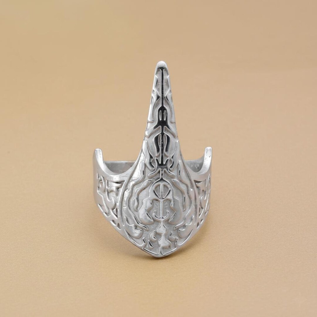 Static Shield Rings Silver Gothic Armor Shield Ring, Long Full Finger Statement Ring ...